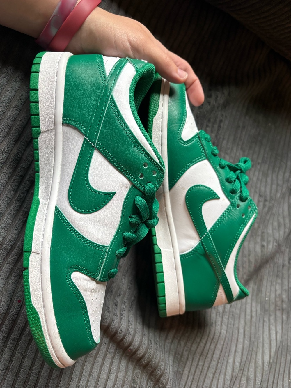 Green and White Low-Top Nike Dunks